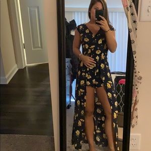 Yellow Flower Navy romper dress